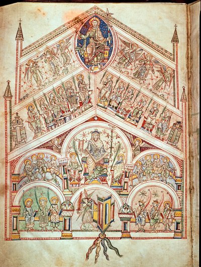 Ms. Plut.12.17 f.2v La Cité céleste avec le Christ en trône, illustration de l