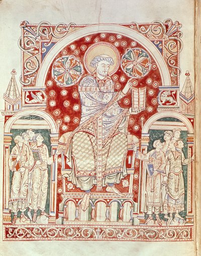 Ms. Plut.12.17 f.3v Saint Augustin prêchant à ses disciples, du De Civitate Dei (11ème-12ème siècle) - Italian School