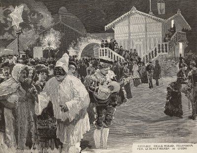 Kiosque musical pour collecter des fonds pour les aveugles, masque de Pulcinella, Carnaval à Naples, Italie, gravure d