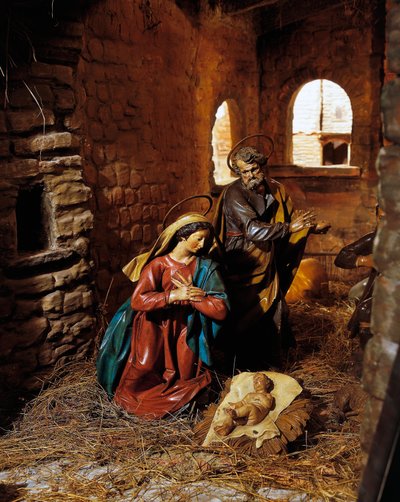 Nativité, crèche du sanctuaire de Madonnetta, figurines en bois, Gênes, Ligurie, Italie - Italian School
