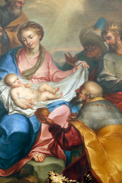 Scène de la Nativité. Adoration des mages. Fresque. Basilique Santa Maria delle Vigne. Gênes. Italie. - Italian School