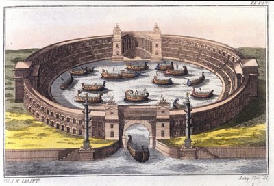Naumachie, combat naval dans un amphithéâtre de Rome - Italian School