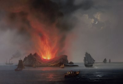 Nouveau volcan en éruption dans la mer autour de la Sicile en 1831 - Italian School