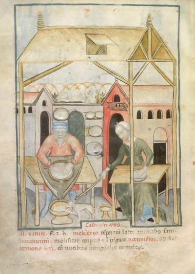 Préparation du fromage, du Tacuinum Sanitatis, c.1390-1400 - Italian School