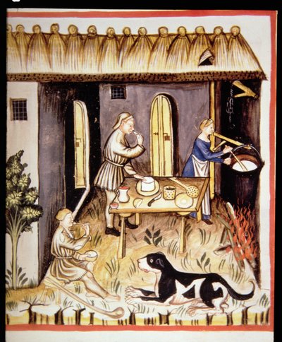 Préparation du fromage blanc, de Tacuinum Sanitatis - Italian School