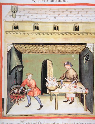 Les bouchers : Cuisson du foie, de Tacuinum Sanitatis - Italian School