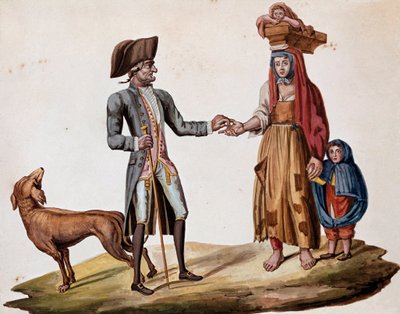 Vieux métiers napolitains : un noble donne une pièce à un palmiscian - Italian School