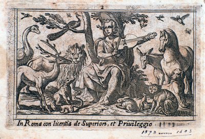 Orphée jouant parmi les animaux. (gravure sur bois) - Italian School
