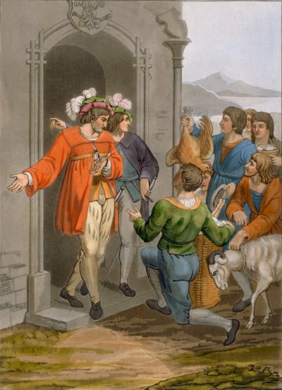 Paysans donnant la dîme, région alpine, vers 1800-18 - Italian School