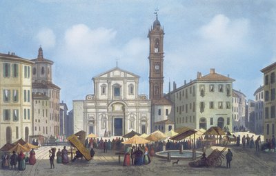 Piazza Santo Stefano de Vues de Milan et de ses Environs - Italian School