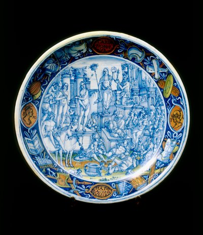 Assiette avec les Allégories de Séléné, manufacture de Faenza - Italian School