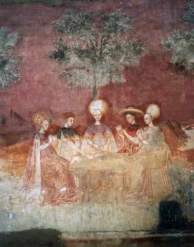 Jeu de tarot, scène du cycle des Jeux, ca 1445-1450, fresque, Palazzo Borromeo, Milan, Lombardie, Italie - Italian School