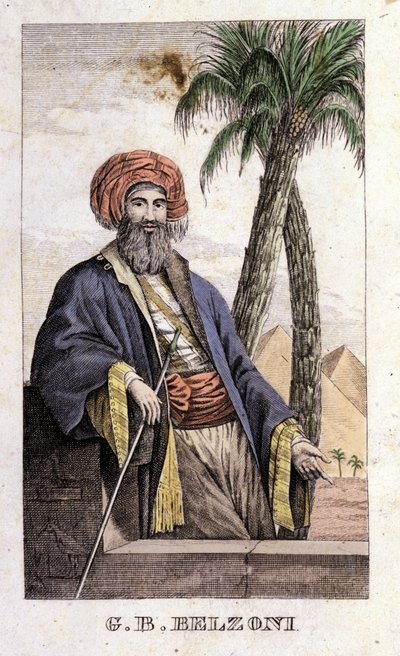 Portrait de Giovanni Battista Belzoni, explorateur et archéologue italien. Gravure - dans « Viaggio in Egitto e in Nubia » par Belzoni, Milan - Italian School