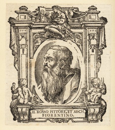 Portrait de Giovanni Battista di Jacopo, connu sous le nom de Rosso Fiorentino ou Il Rosso, architecte italien et peintre maniériste en huile et fresque de l