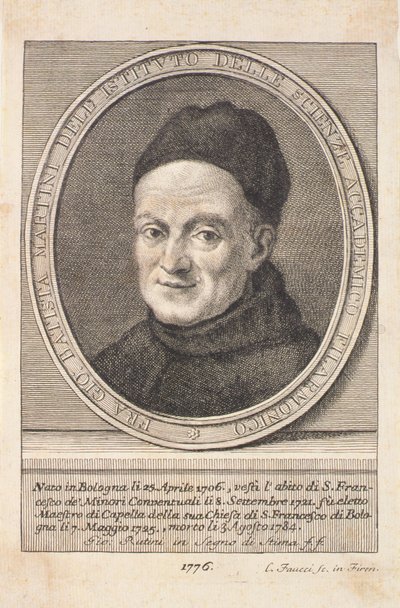 Portrait de Padre Giovanni Battista Martini (1706-84) gravé par Faucci, 1776 - Italian School
