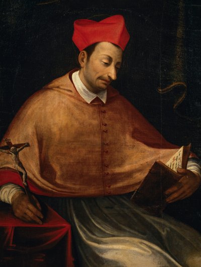 Portrait de Saint Charles Borromée (1538-1584), archevêque et cardinal italien, peinture par un anonyme, église de San Carlo, Arona, Piémont, Italie - Italian School