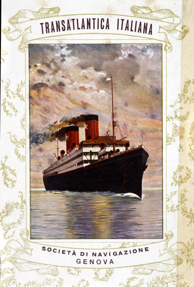 Affiche représentant un transatlantique italien de la Société de Navigation de Gênes - Italian School