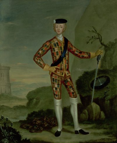 Prince Charles Edward (Bonnie Prince Charlie, 1720-88) en tartan - Italian School