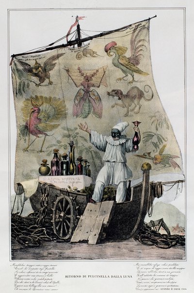 Pulcinella revenant de la Lune - Italian School