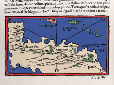 Représentation des îles des Caraïbes et des côtes du Venezuela. Isolario (carte des îles) par Benedetto Bordone. Venise 1547 - Italian School