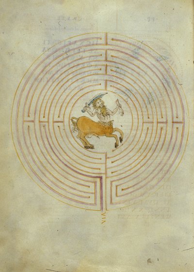 Représentation du Minotaure au centre du labyrinthe - Italian School