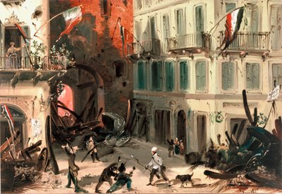 Révolutions de 1848, Cinq Jours de Milan : barricades près de la porte Pusterla Beatrice le 22 mars - Italian School