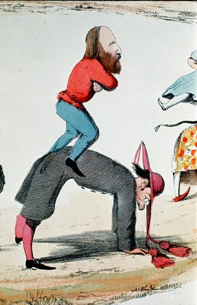 Dessin satirique représentant les héros du Risorgimento Giuseppe Garibaldi réglant la question romaine - Italian School
