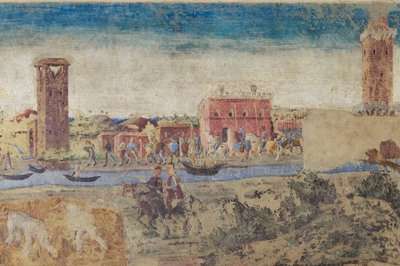 Rivière, tours et vie rurale, (détail), Salle des Mois, Section Inférieure: Scènes de vie de la cour de Borso d