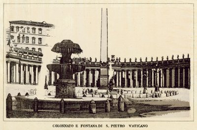 Rome : Colonnade et fontaine de Saint-Pierre au Vatican - Italian School