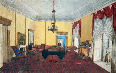 Intérieur de la pièce avec vue sur le golfe de Naples - Italian School