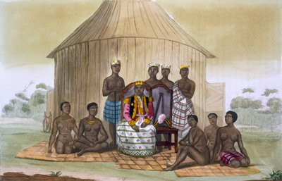 Saba, ou souverain, avec des nobles et sa femme, Afrique de l