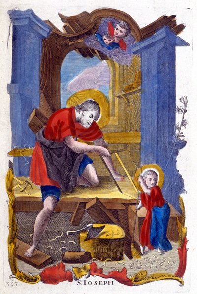Saint Joseph en charpentier et Jésus, image italienne - Italian School