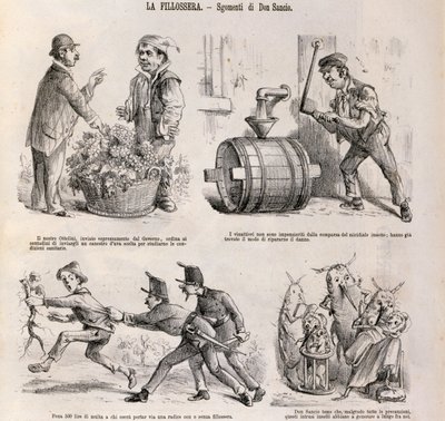 Caricature satirique dédiée à la crise viticole causée par le phylloxéra, illustration du journal satirique Spirito Folletto, 18 septembre - Italian School