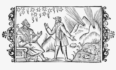 Scène de divination, illustration de Historia de Gentibus Septentrionalibus par Olaus Magnus (1490-1558), publié à Rome, 1555 - Italian School