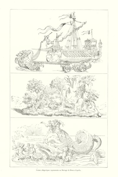 Scènes allégoriques représentées au Mariage de Bianca Capello (gravure) - Italian School
