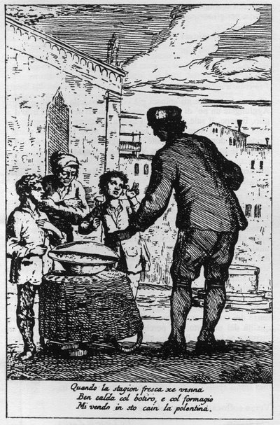 Vendeur de polenta dans les rues de Venise au XVIIIe siècle - Italian School