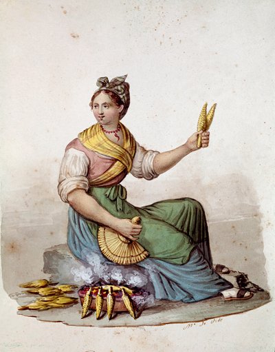 Anciens métiers napolitains : la vendeuse de maïs grillé - Italian School