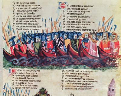 Soldats dans leurs navires, du Codex Benito de Santa Mora - Italian School