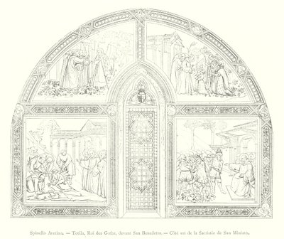 Spinello Aretino, Totila, roi des Goths, devant San Benedetto, côté est de la sacristie de San Miniato - Italian School