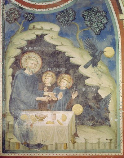 Saint Benoît ordonne à un corbeau de prendre le pain empoisonné - Italian School