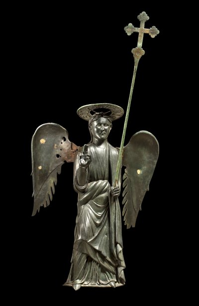 Saint Gabriel Archange tenant une croix processionnelle, statue en bronze du XIIe siècle, Croix de 1369 - Italian School