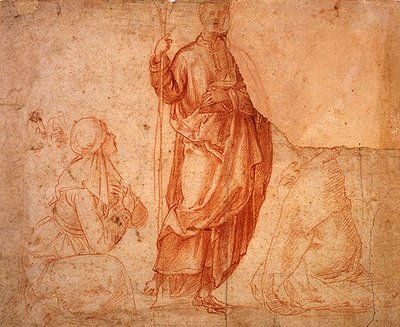 Saint debout avec deux suppliants - Italian School
