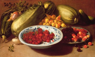 Nature morte de cerises, courges et poires - Italian School
