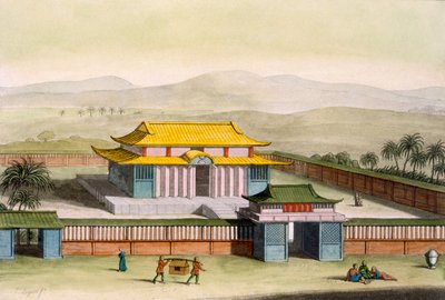Temple Daibods dans un complexe à la campagne, de Costume dei... par Giulio Ferrario, vers 1820-30 (lithographie coloriée à la main) - Italian School