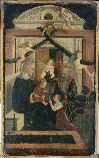 La Sainte Famille avec donateur en prière et anges jouant, c.1460 - Italian School