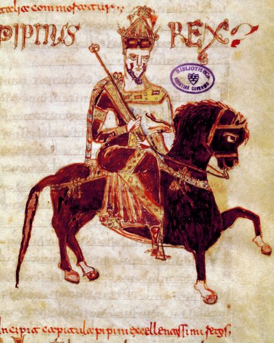 Le roi des Francs Pépin le Bref (715-768) Page de manuscrit (ms. 4) « Codex Legum Longobardorum » décrivant les lois du royaume lombard établies par le roi Rothari - Italian School