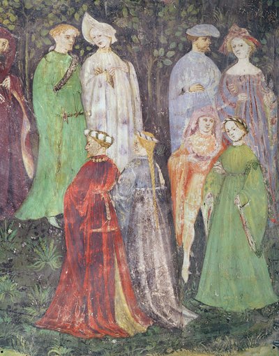 Le mois de juin, détail de nobles et dames marchant, c.1400 - Italian School
