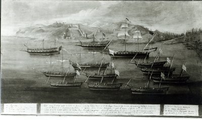 La flotte vénitienne dirigée par le capitaine Ivanovich da Dabrota contre les pirates turcs à Durazzo, 1756 - Italian School