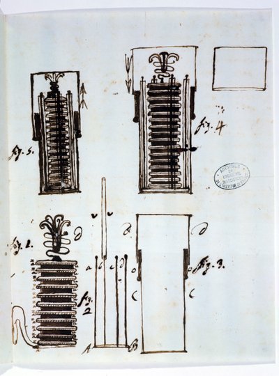 La pile voltaïque (batterie). Dessin d