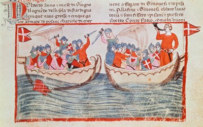 La bataille de Meloria, miniature des Nouvelles Chroniques - Italian School